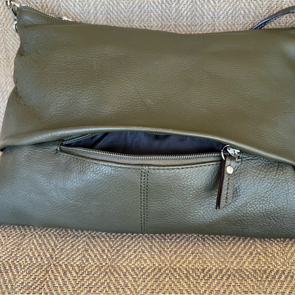 Sanctuary Olive Green Pebbled Leather Top Zip Crossbody Shoulder Bag - Picture 4 of 12